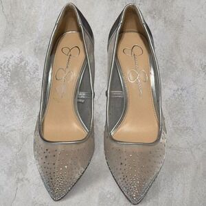 Jessica Simpson Rhinestone Mesh Silver Heels